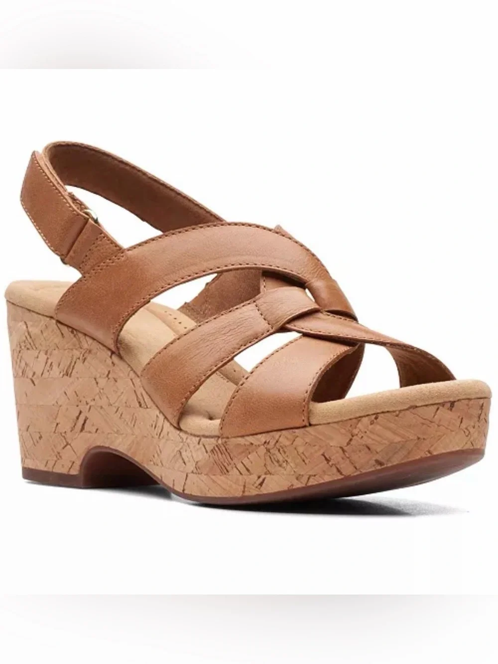 Clarks Giselle Tan Leather Cork Wedge Sandal